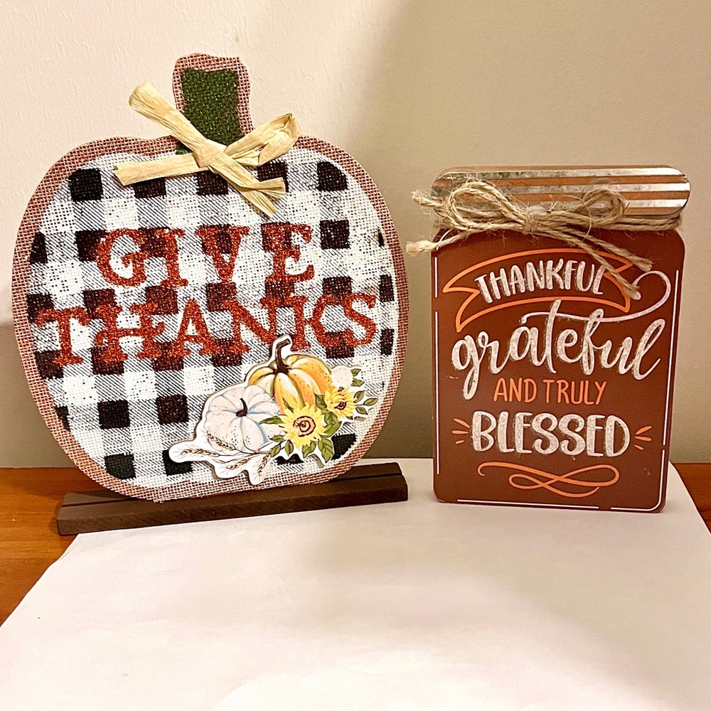 Farmhouse Rustic Holiday Accent Decor Thankful, Grateful and Blessed